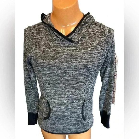 RBX Active Heather Gray Black Pullover Fleece Hoodie With Thumb Holes Size Small - Picture 1 of 11